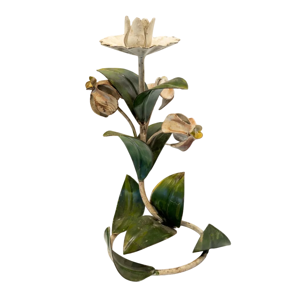 Tole Flower Candlesticks, Pair