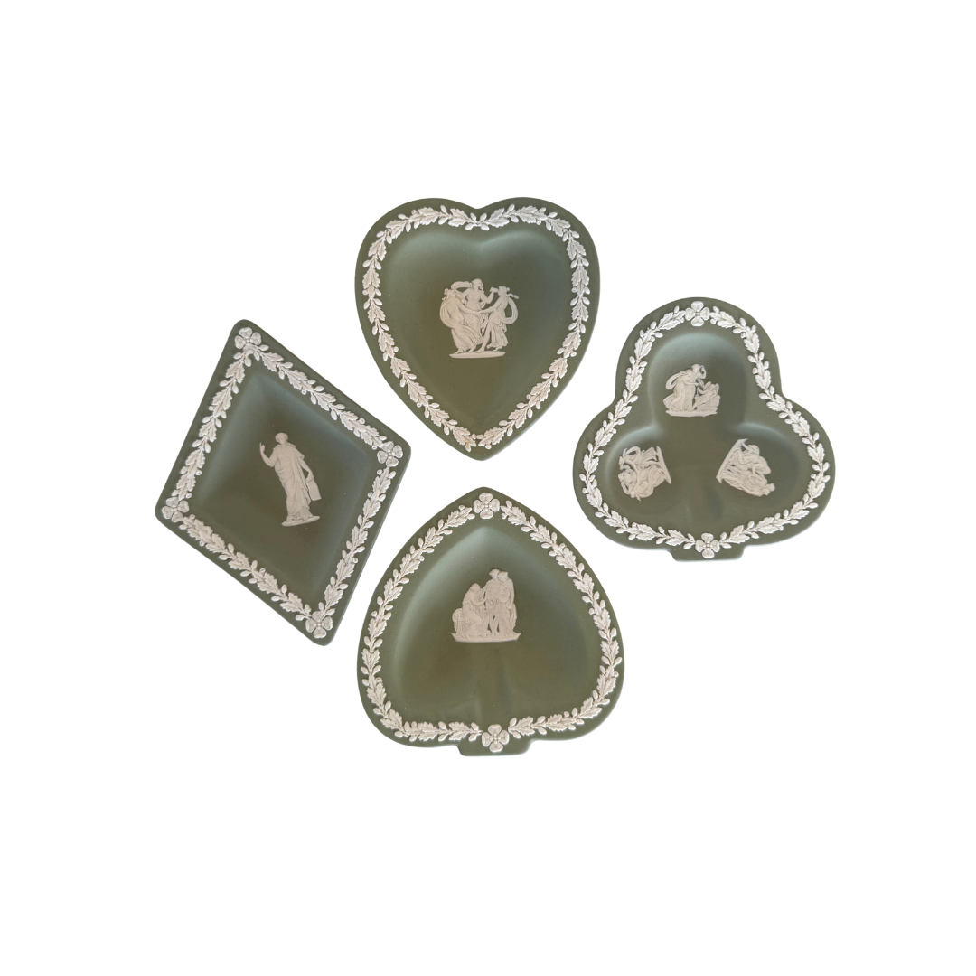 Antique Wedgewood Green Suit Trays, Set of 4