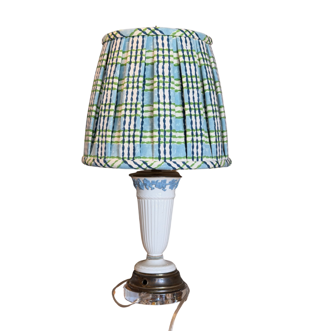 Wedgewood White & Blue Lamp with Plaid Shade