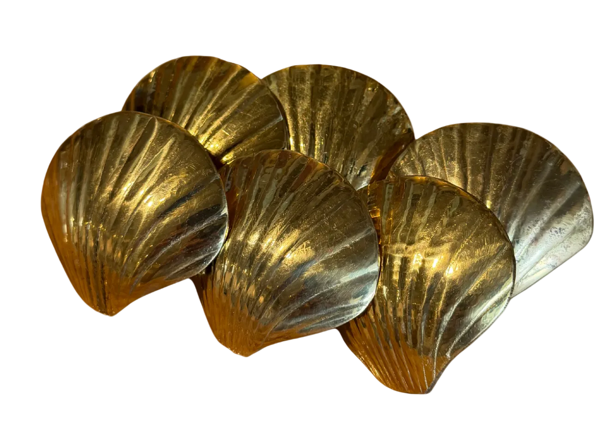 Brass Seashell Napkin Rings, Set of 6