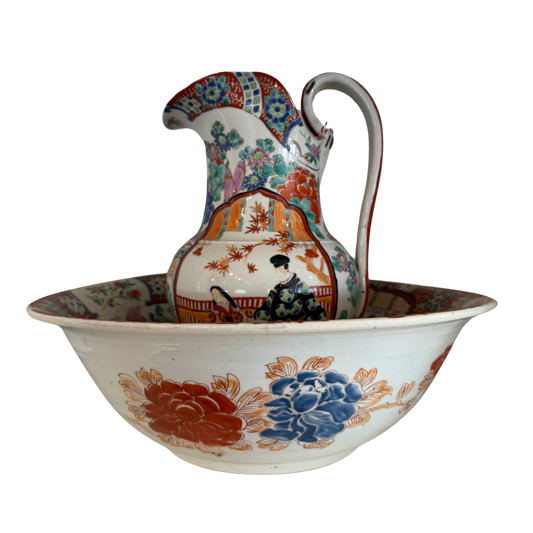 Large chinoiserie pitcher and footbath