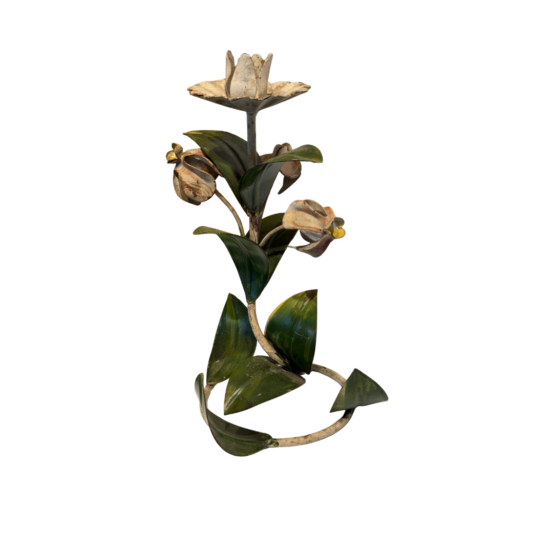 Metal Flower Candlesticks, Pair