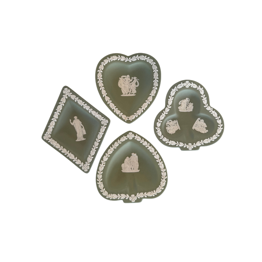 Antique Wedgewood Green Suit Trays, Set of 4