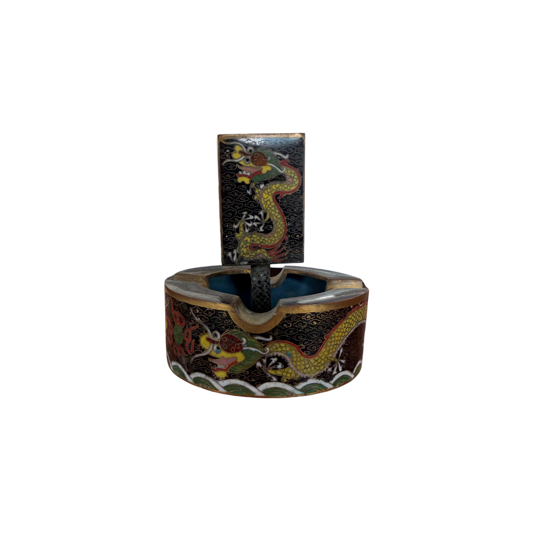 Cloisonne Ash Tray with Matchbox Holder