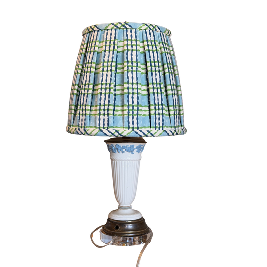 Wedgewood White & Blue Lamp with Plaid Shade