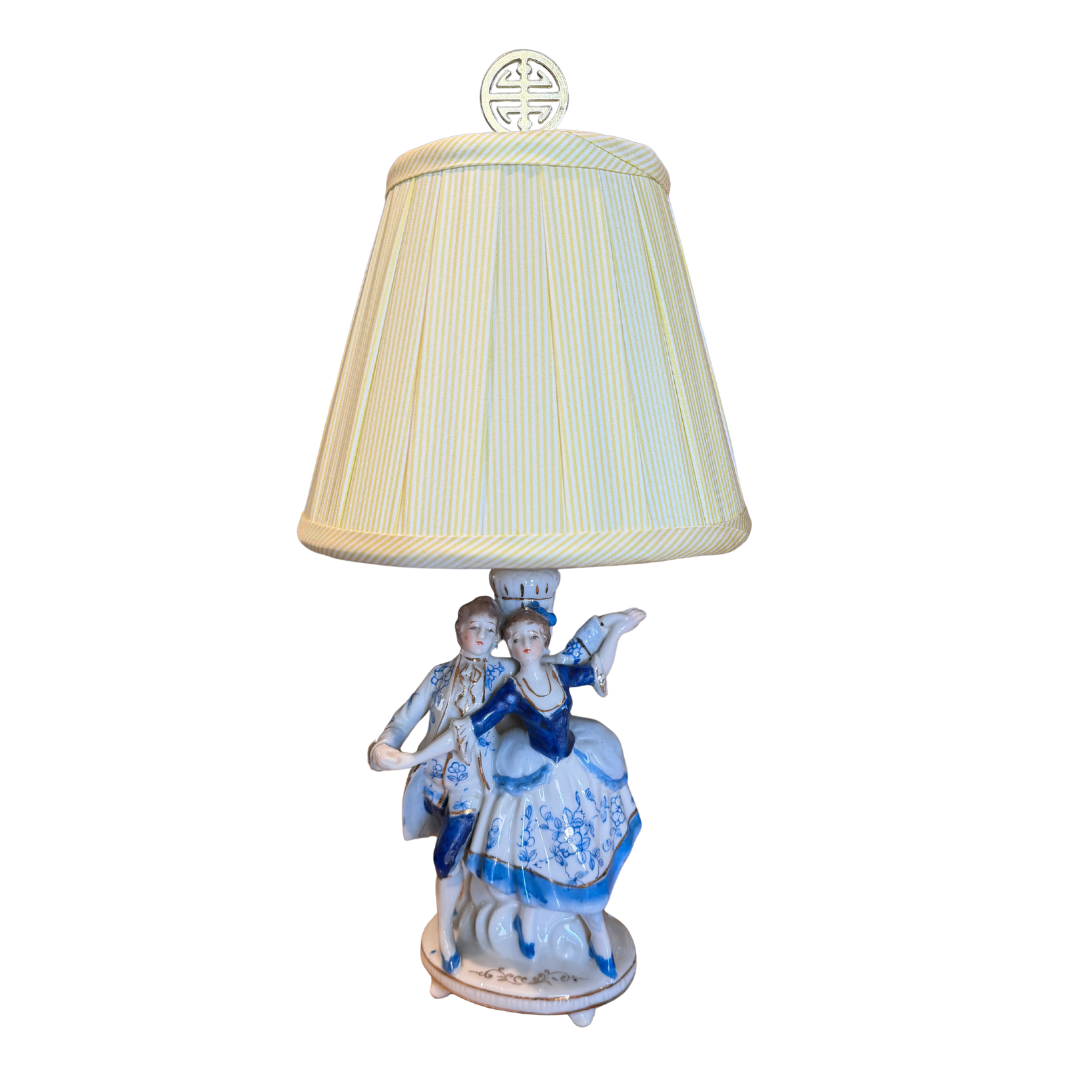 Blue Couples Dancing Lamp with Yellow Stripe Shade