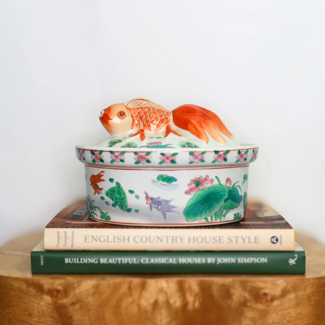 Painted Dish with Fish Lid
