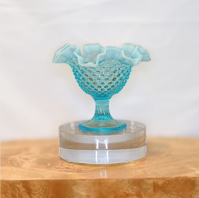 Blue Hobnail Compote
