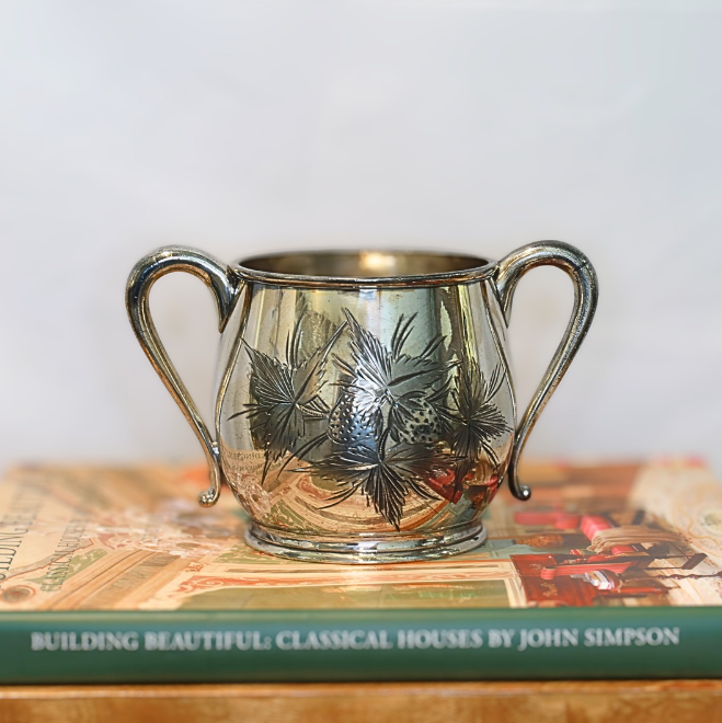Etched Silver Pot with Handles