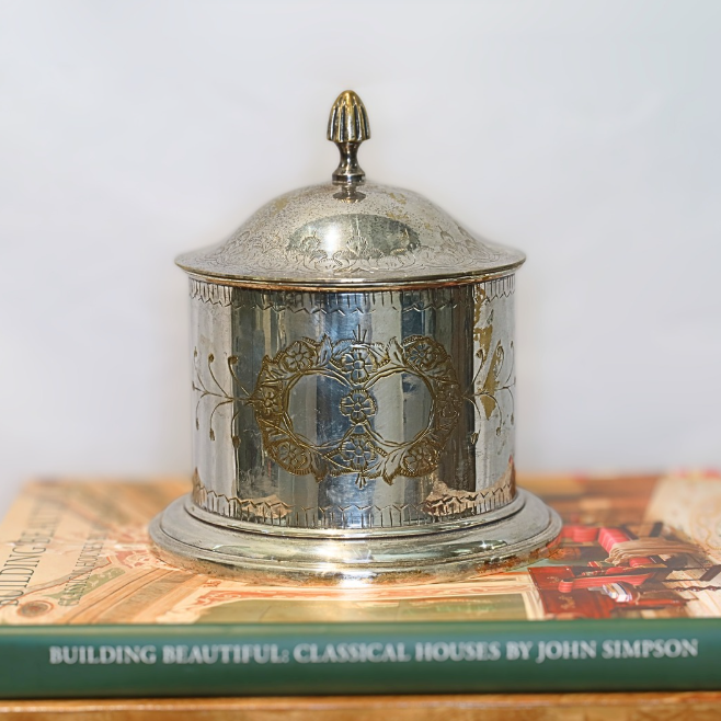 Etched Silver Plated Cannister with Lid
