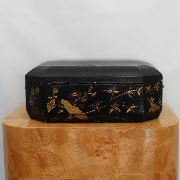 Black & Red Carved Wooden Box